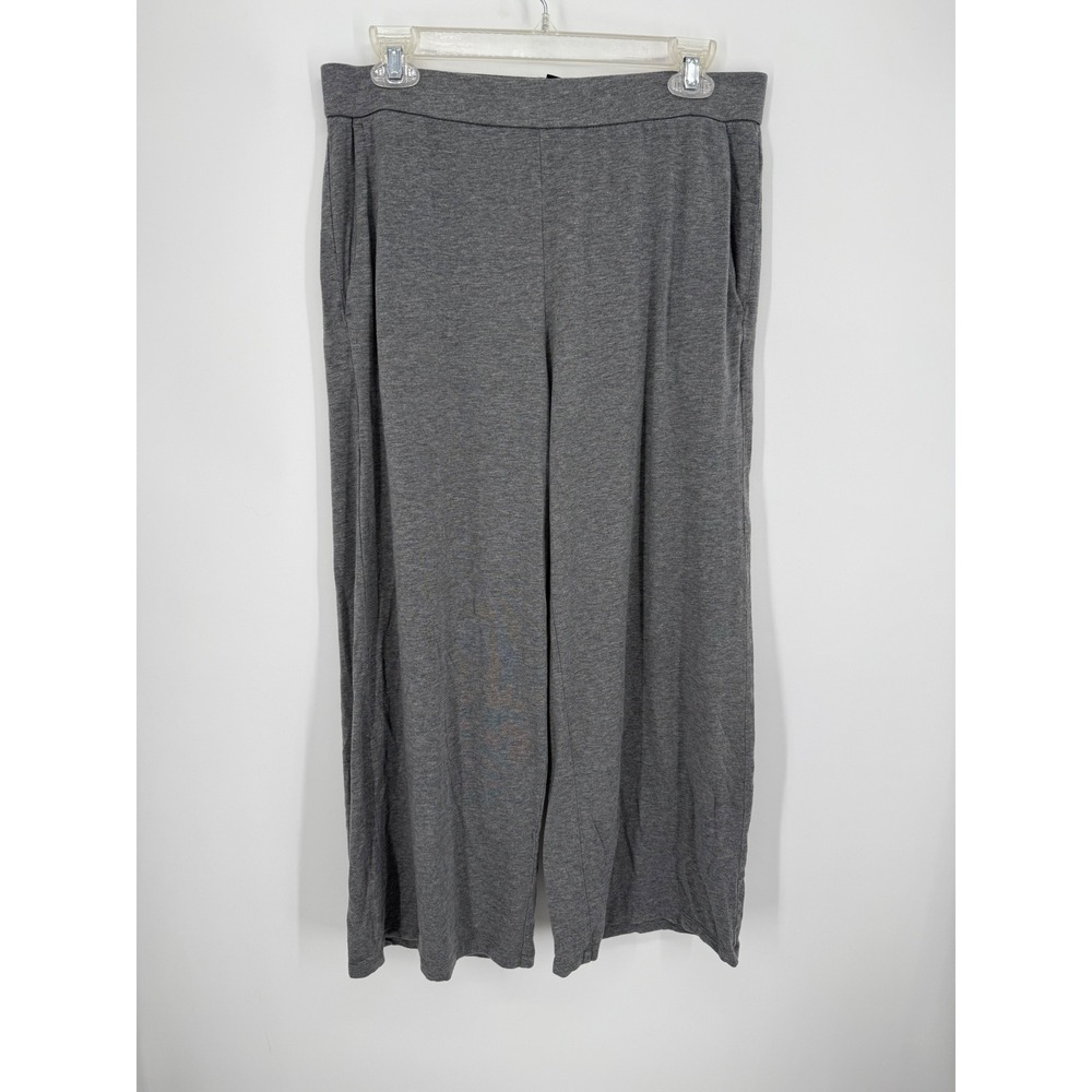 Eileen Fisher Wide Leg Pants Women Medium Gray Elastic Waist Jersey Knit Pocket